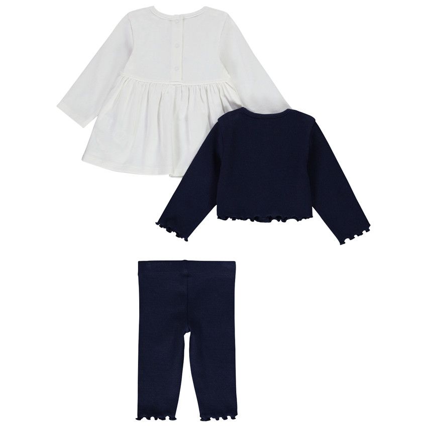 Ensemble 3 pièces cardigan + tunique + caleçon avec broderies coccinelle pour bébé fille - Bleu marine