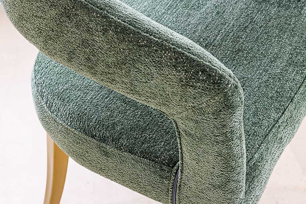 Skandinavischer Stuhl BOUTIQUE grün Strukturstoff brushed champagner gold Metall