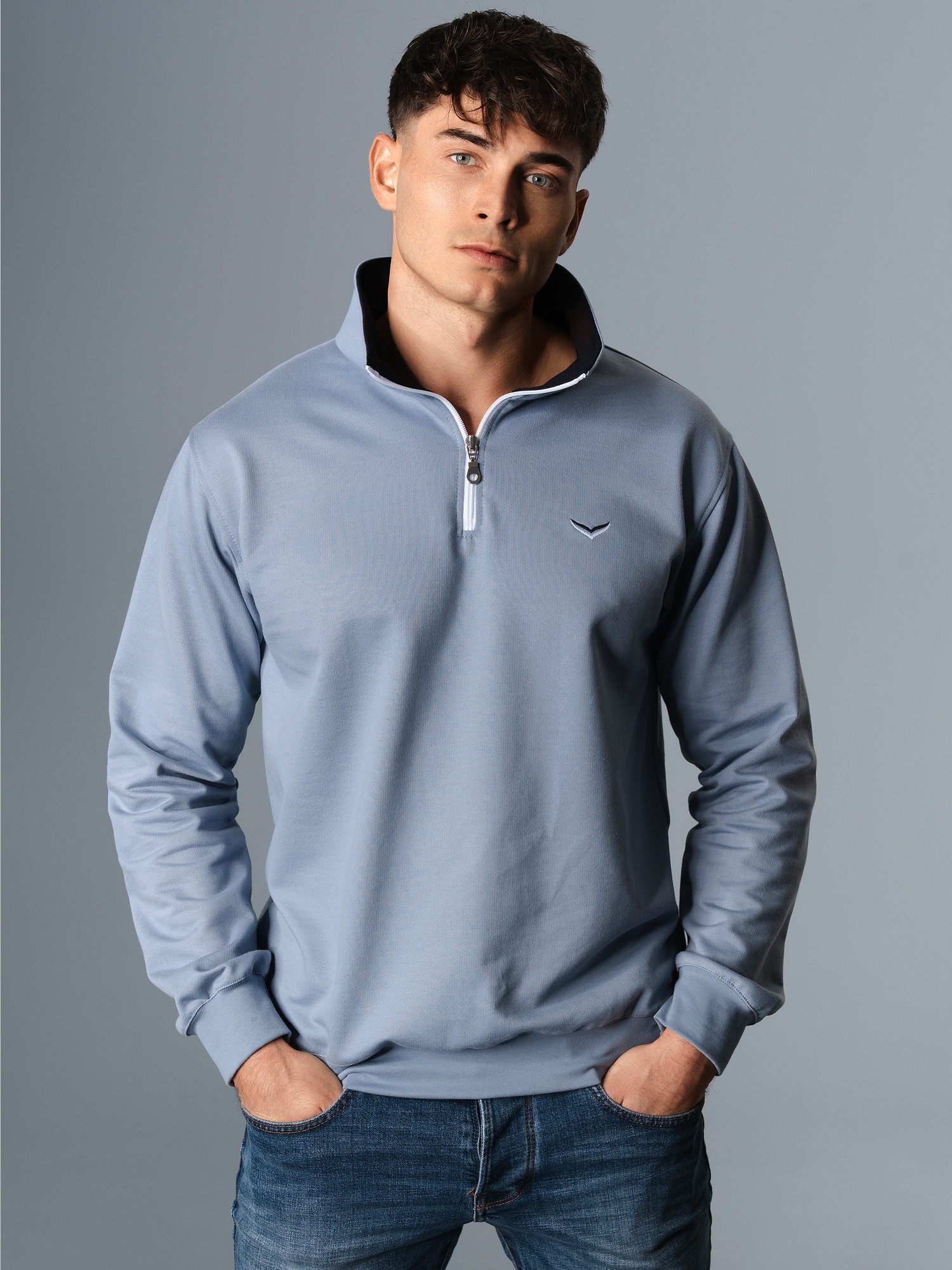 Sweatshirt mit Kragen und Reißverschluss Pearl-blue