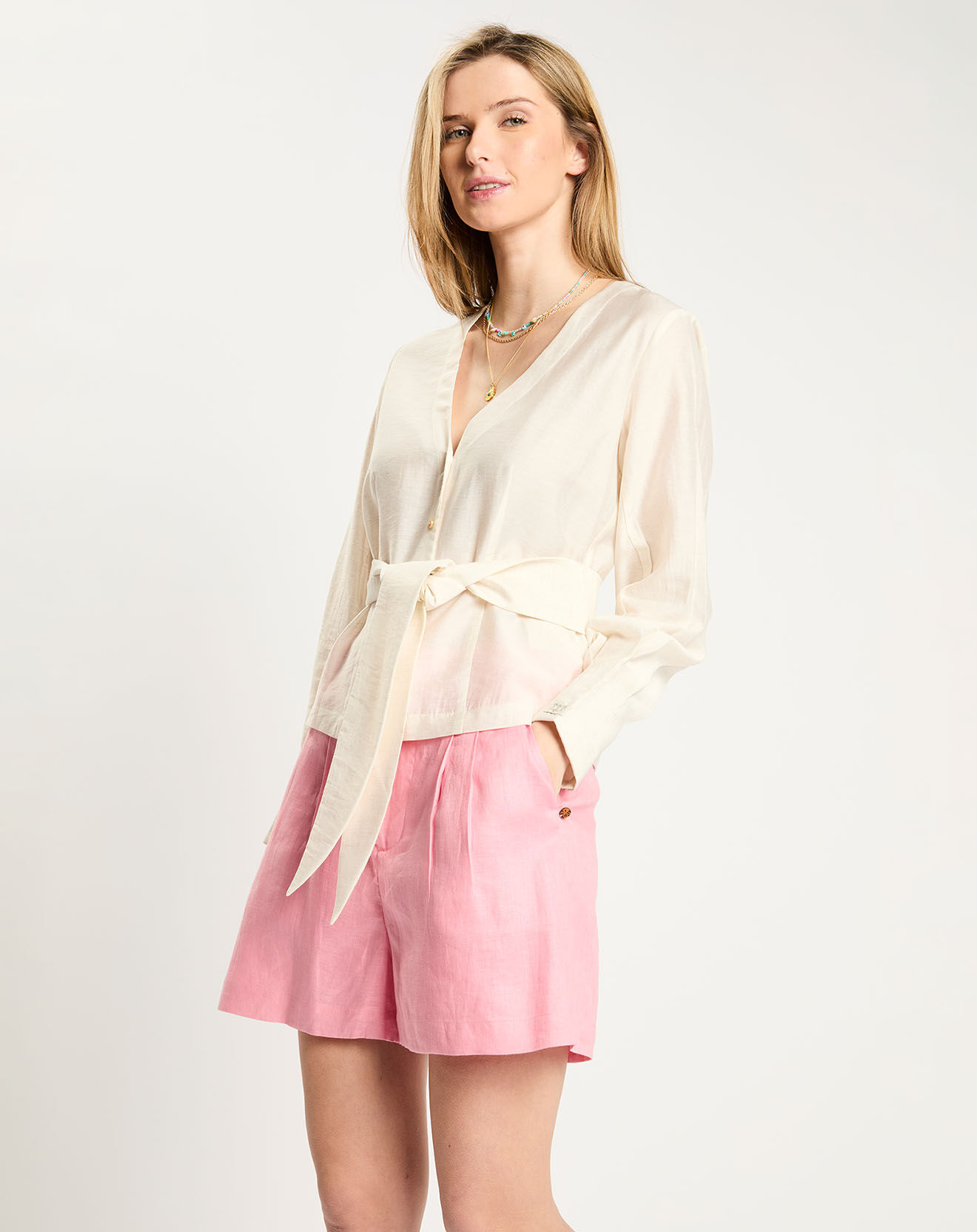 Scotch & Soda Top en Lin mélangé ceinturé écru