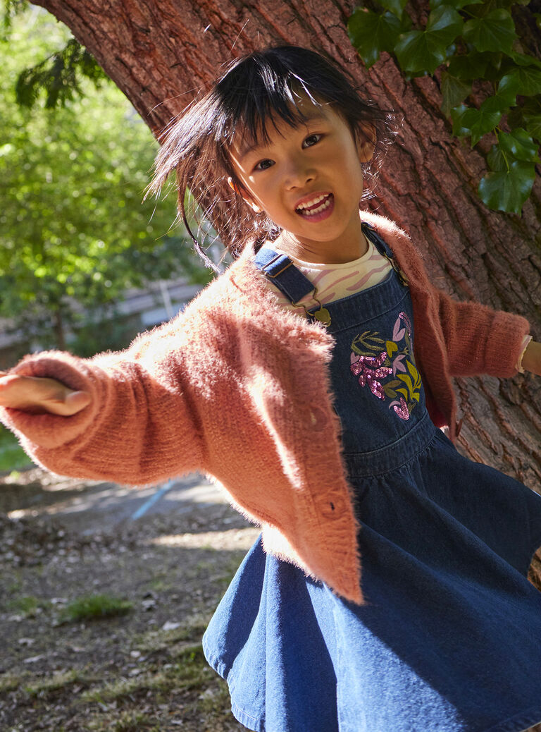 Robe salopette bleue en jean fille