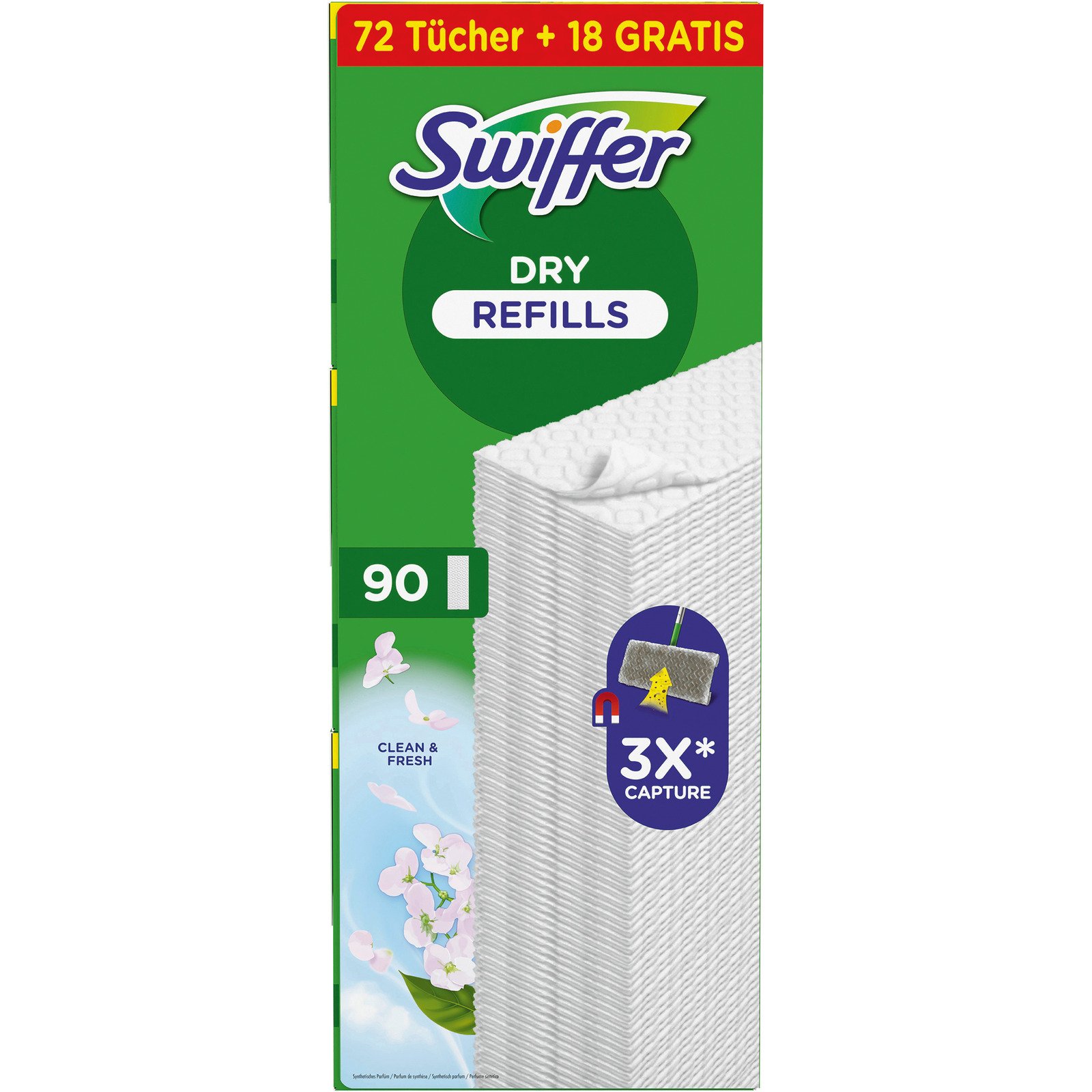 Swiffer Trocken Wischtücher Nachfüllpackung 72+18 GRATIS mit Duft