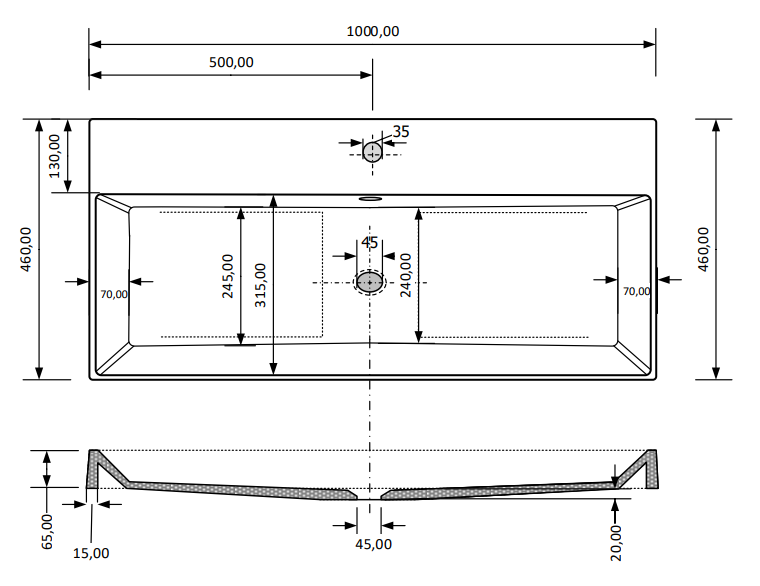 SaniGoods Kolo wastafel 100cm 1 kraangat wit glans