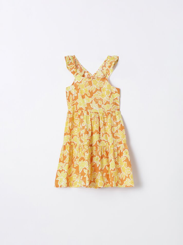 Vestido estampado com costas cruzadas - Amarelo