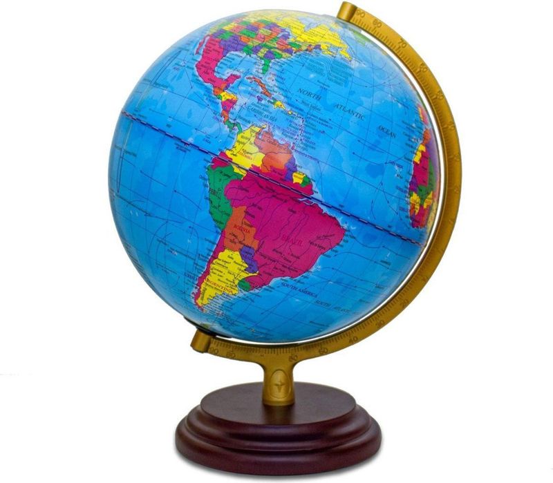 Wereldbol - Politieke Wereldbol Met Verlichting - Bureaulamp - Bruin - Diameter 25 cm
