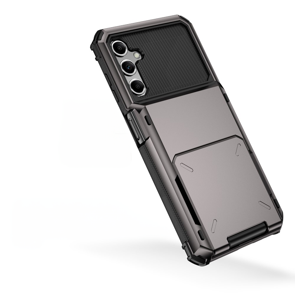 Samsung Galaxy S24 Hybrid Hardcase Hülle mit Aufschiebbarem Kartenfach - Schwarz / Grau