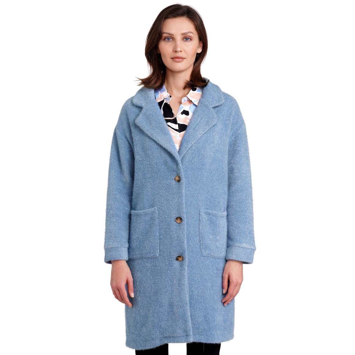 Gina Benotti Damen Strickmantel in flauschiger Qualität blau