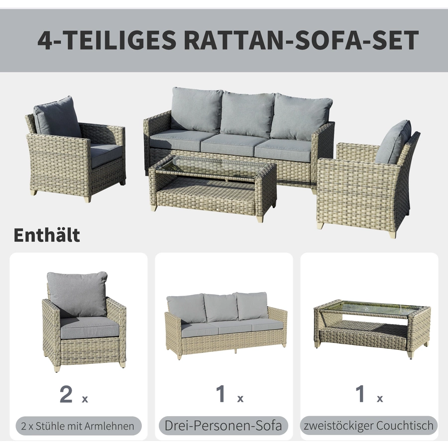 Outsunny Gartenmöbel Set mit Couchtisch bunt