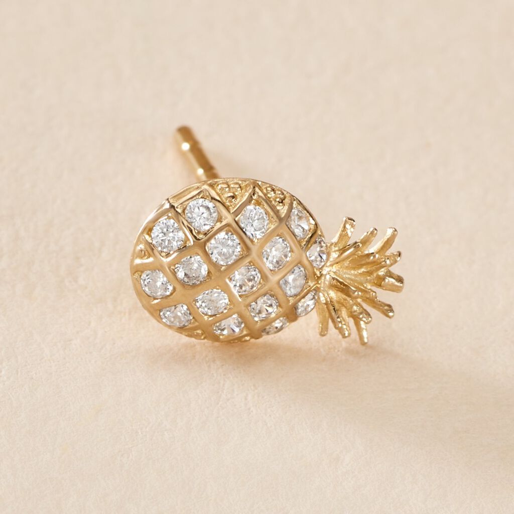 Boucles D'oreille Puce Ani Or Jaune Oxyde De Zirconium