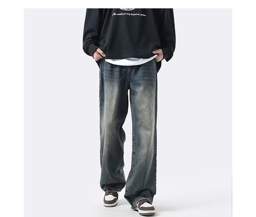 Savenne - Mid Rise Washed Straight Leg Jeans