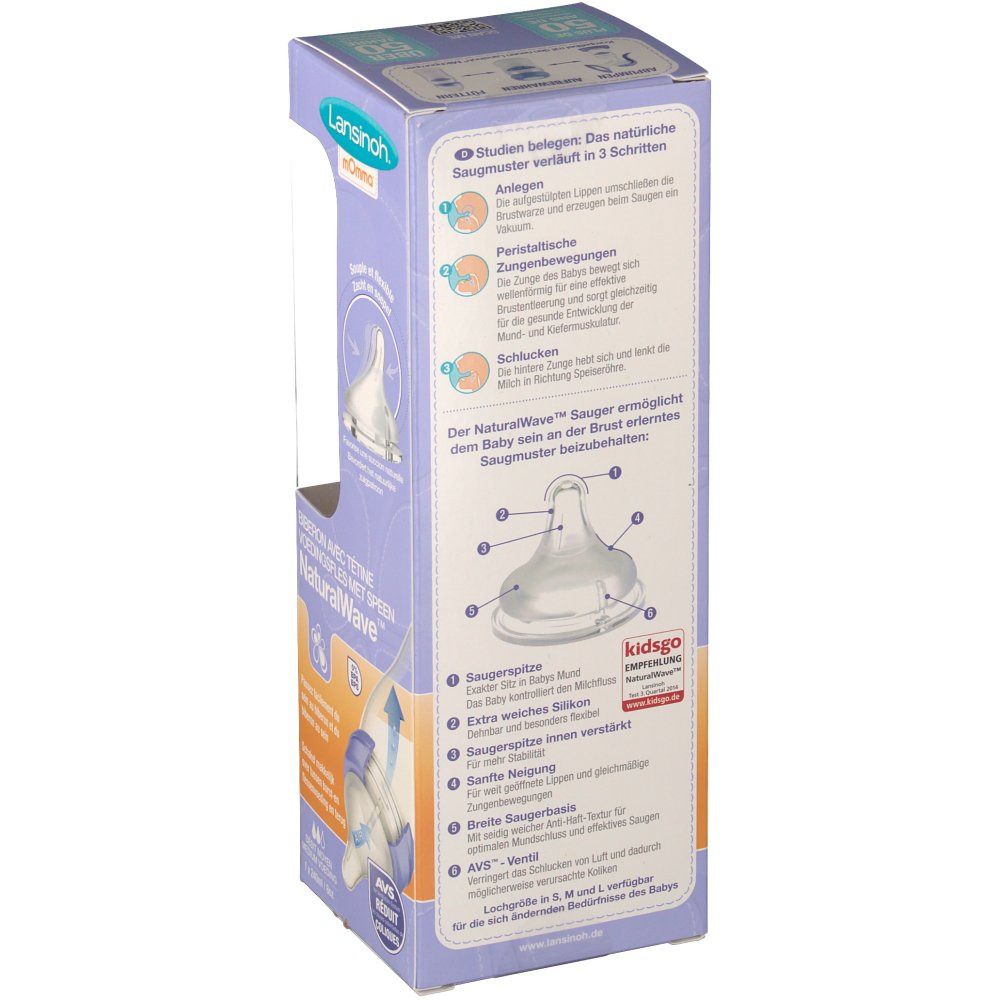 Lansinoh mOmma Babyflasche 240ml mit Natural Wave Silikonsauger M