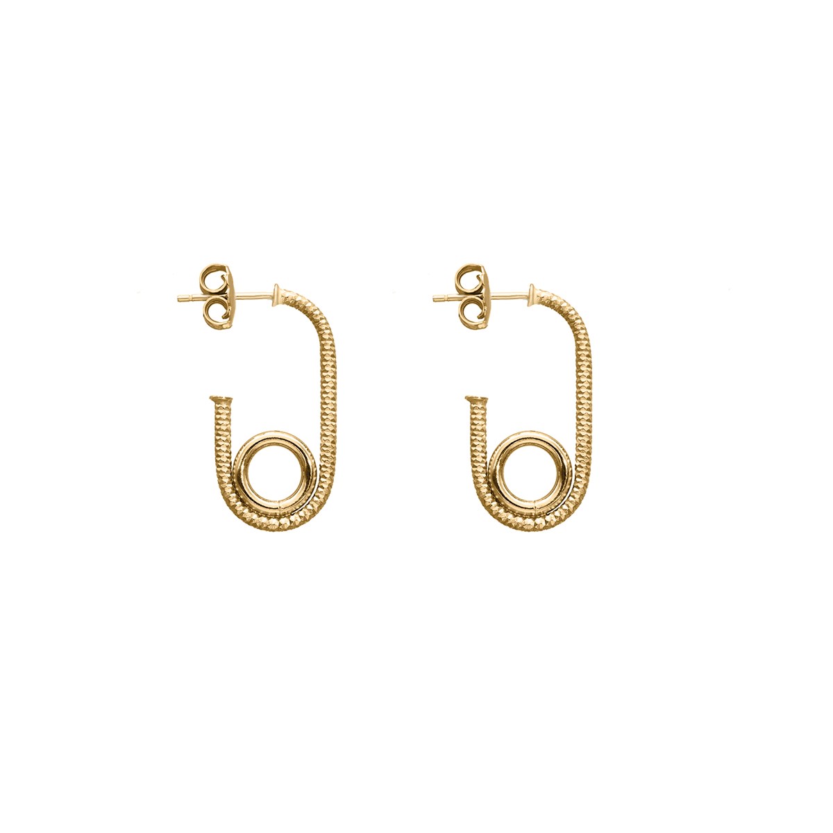 Boucles D'oreilles Anneau Et Tube Forme Ovale En Argent Doré
