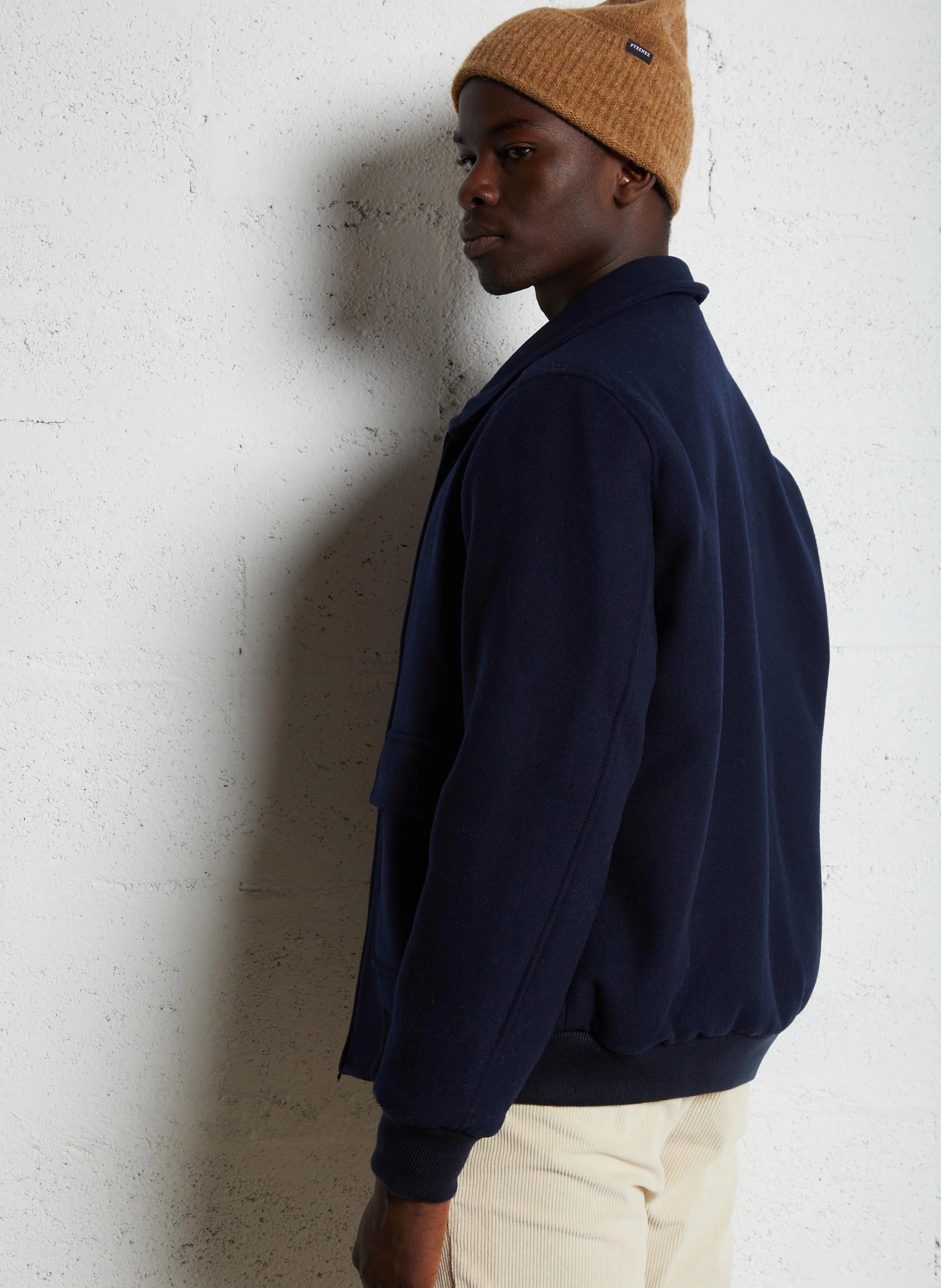 Veste droite col classique en laine mélangée | Bleu