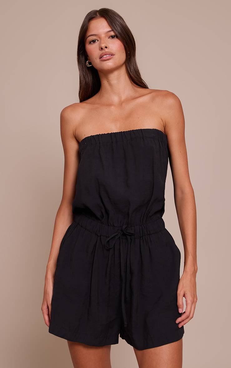 Noir Combi-short Bandeau Texturée Tissée