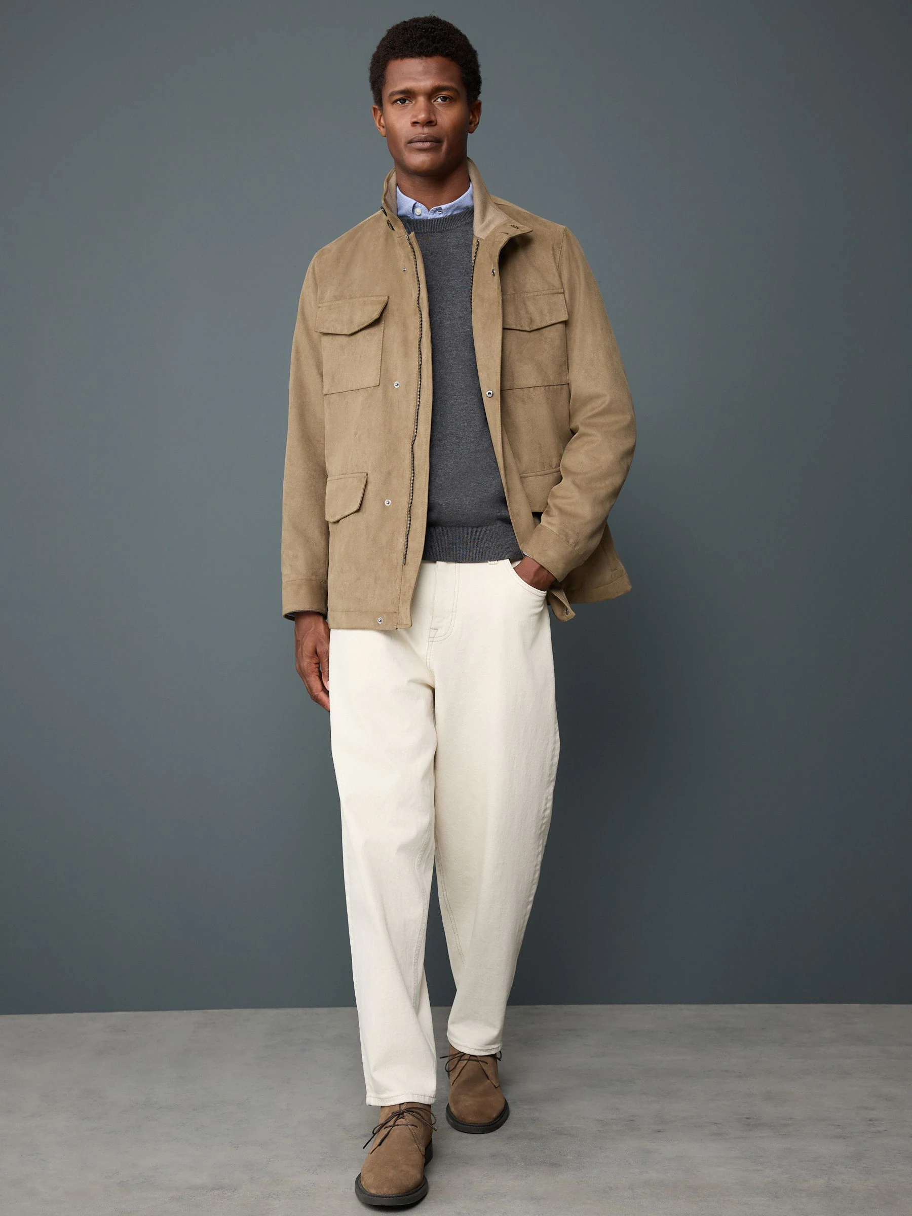 Lichtbruin - Faux Suede Four Pocket Jacket