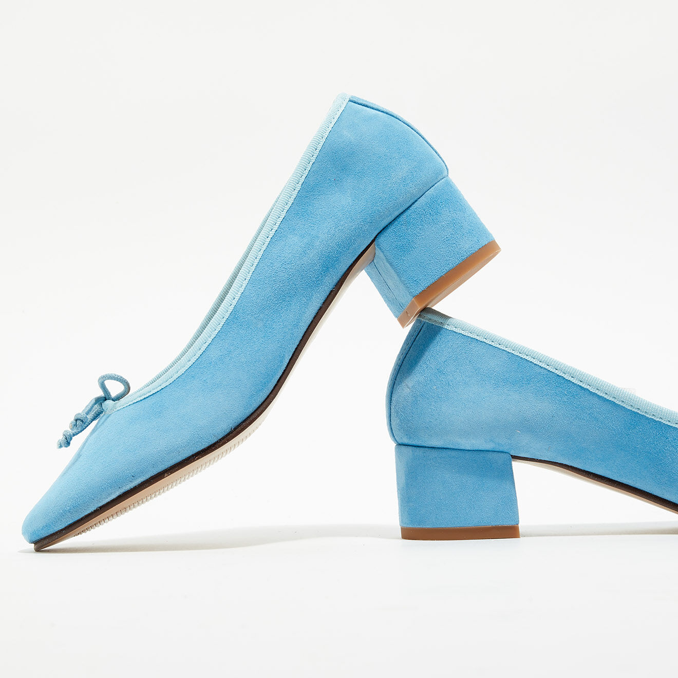 Quartier Latin Ballerines trotters en Velours de Cuir Diane bleues - Talon 4 cm