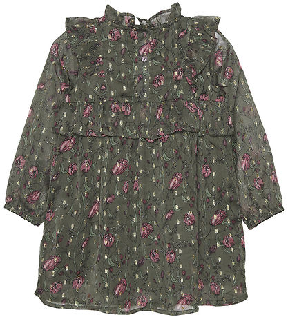 Creamie Kleid - Flower Dot - Olive Nacht