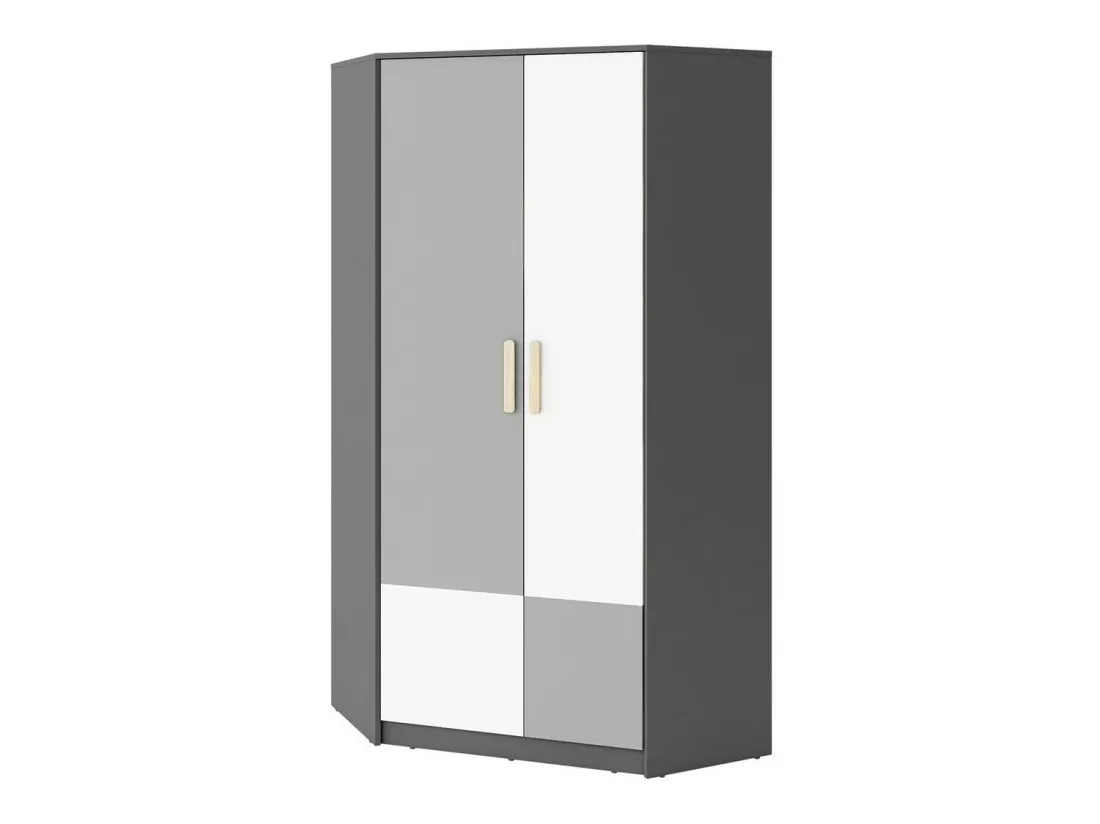 Armoire d'angle Veravie 102, Blanc|Gris clair|Graphite, 193x95x95cm, Nombre d'étagères: 8