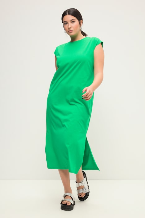 Jersey-Midikleid, oversized, Rundhals, ärmellos, Seitenschlitze