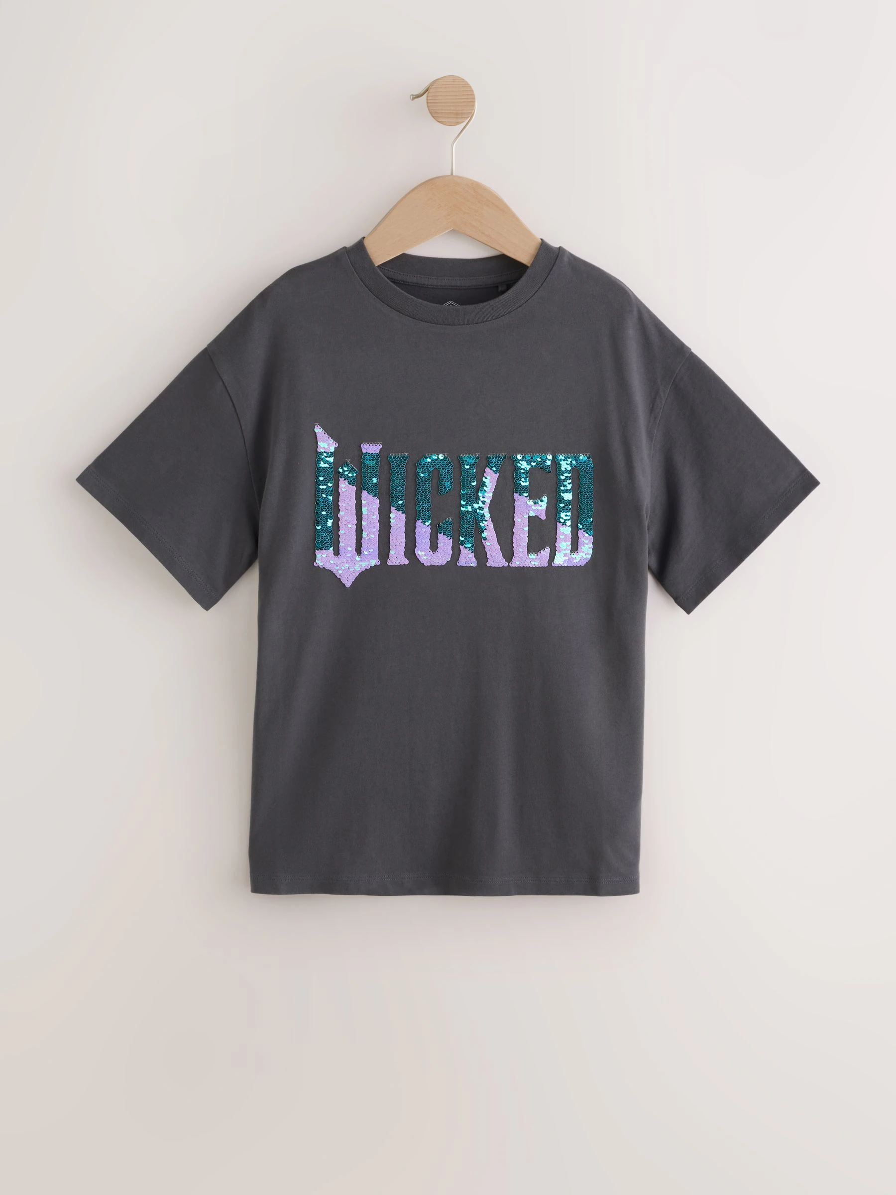 Antraciet - Wicked oversized T-shirt met print (3-16jr)