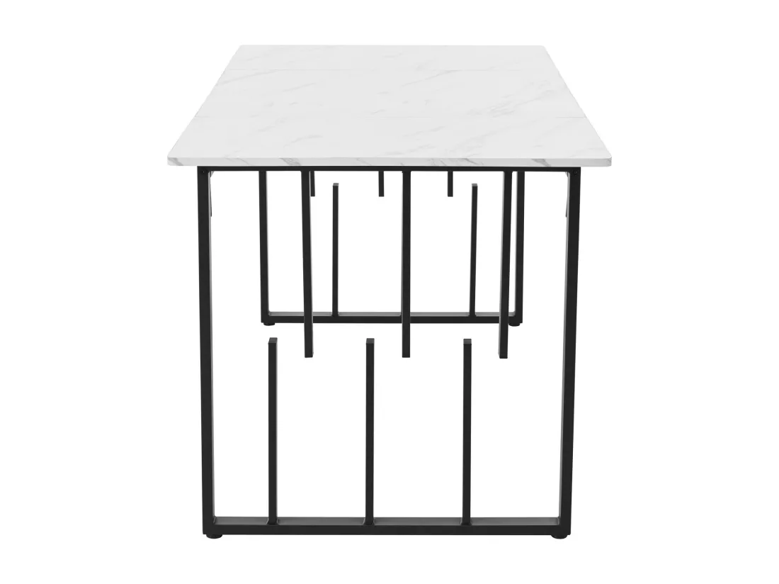Table à manger 140x80x75cm, en MDF et acier, avec 4 chaises en velours, Effet marbre, table pied réglable, Blanc et Noir