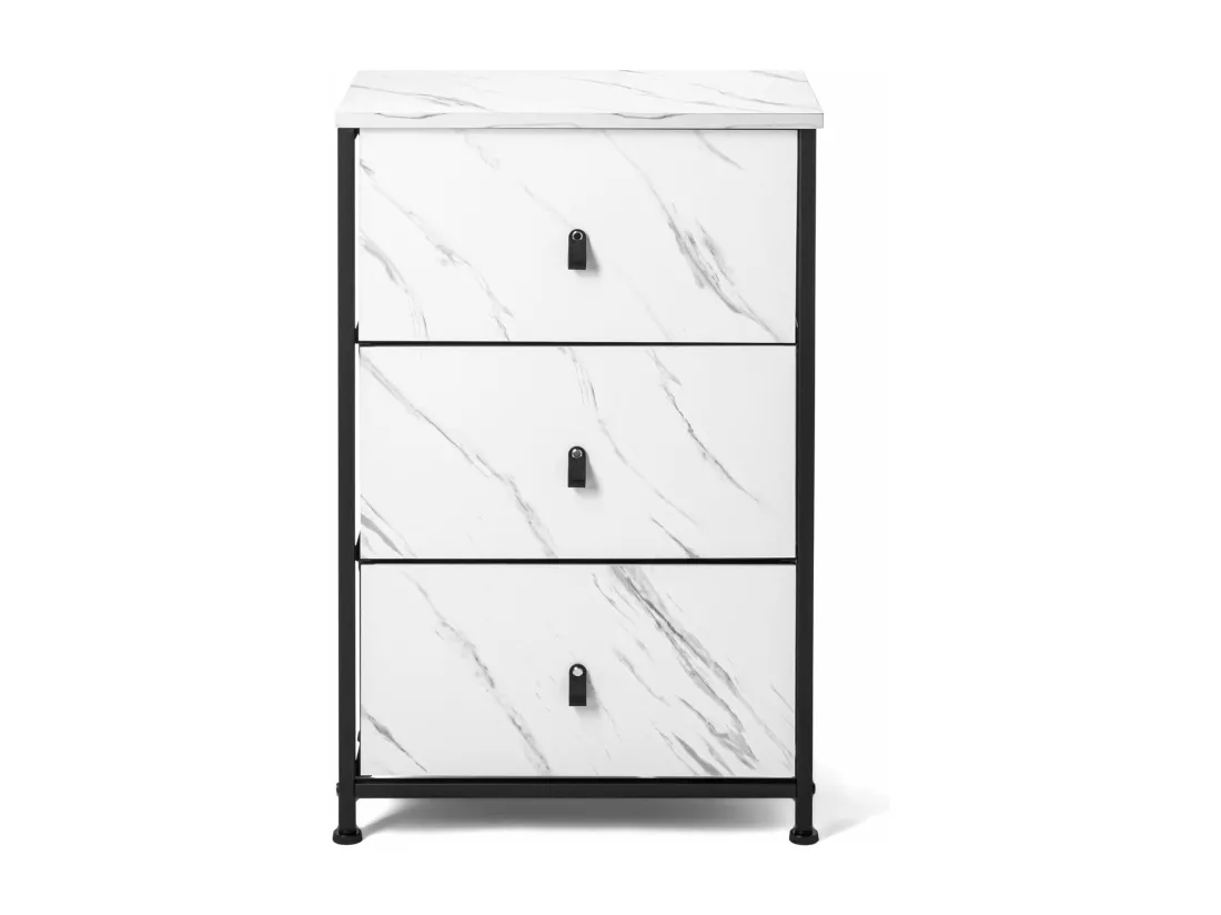Fedra - Commode 3 tiroirs en tissu, façade et étagère supérieure en bois mélaminé stratifié