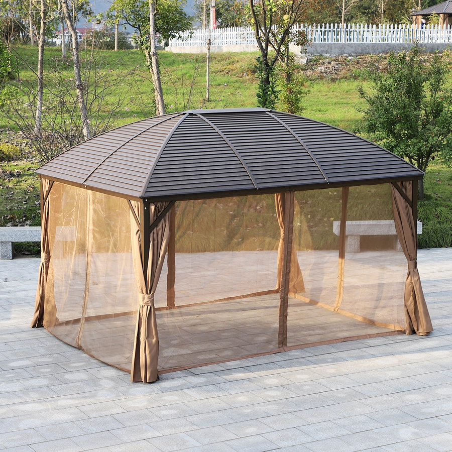 Outsunny Gartenpavillon mit 2 Laternenhaken bronze, braun