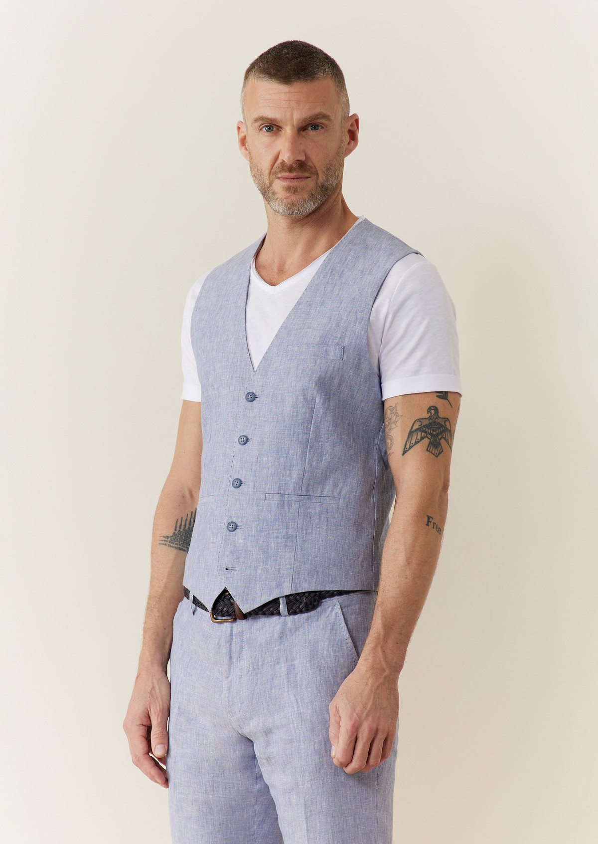 Gilet casual en lin uni bleu ciel