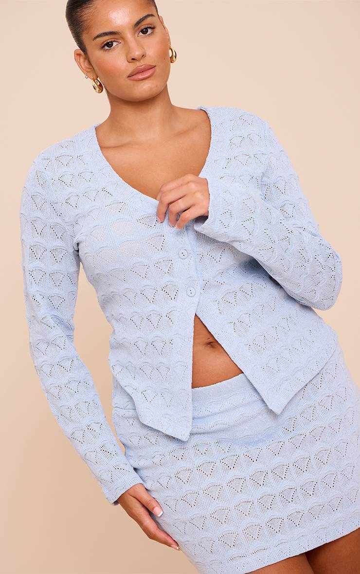 Bleu Clair Ensemble Jupe Courte Taille Mi-haute Texturée Grande Taille