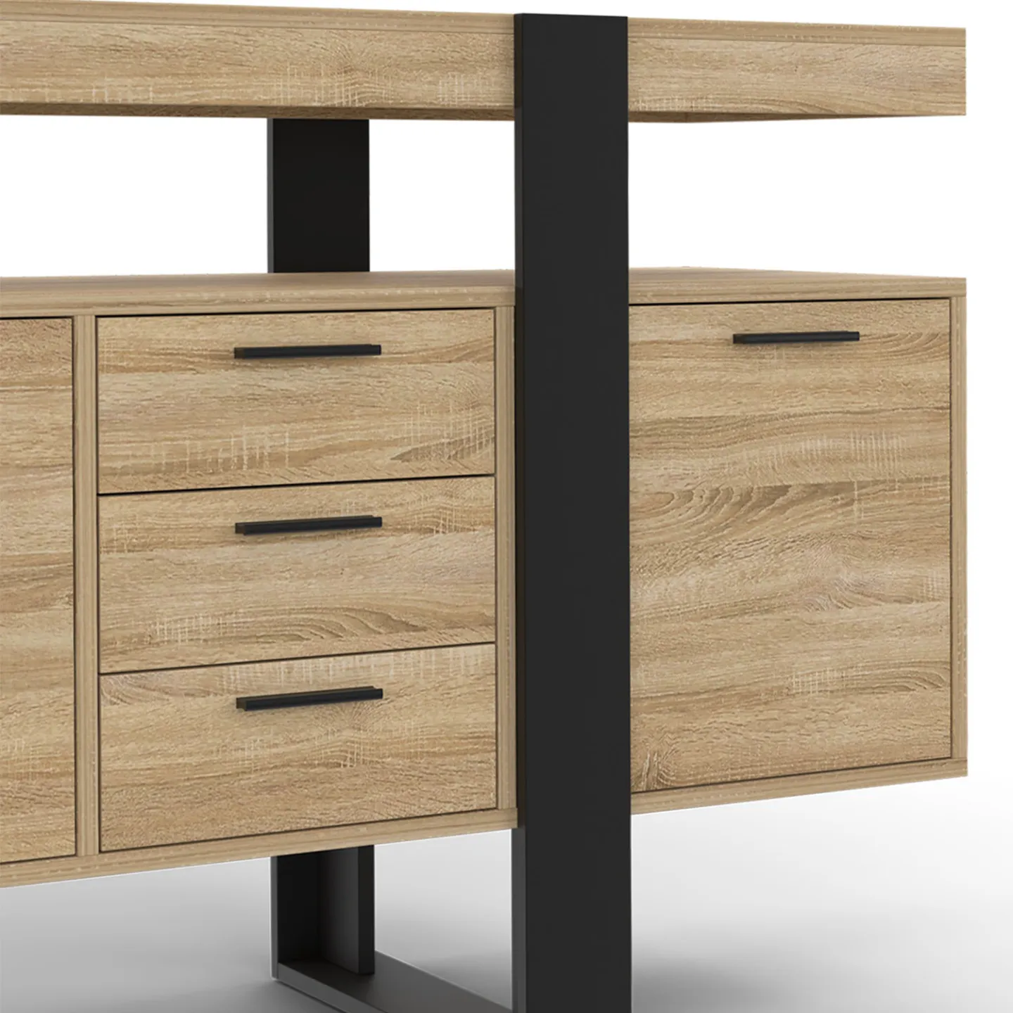 Buffet 180 cm PHOENIX XXL 4 portes et 3 tiroirs bois et noir
