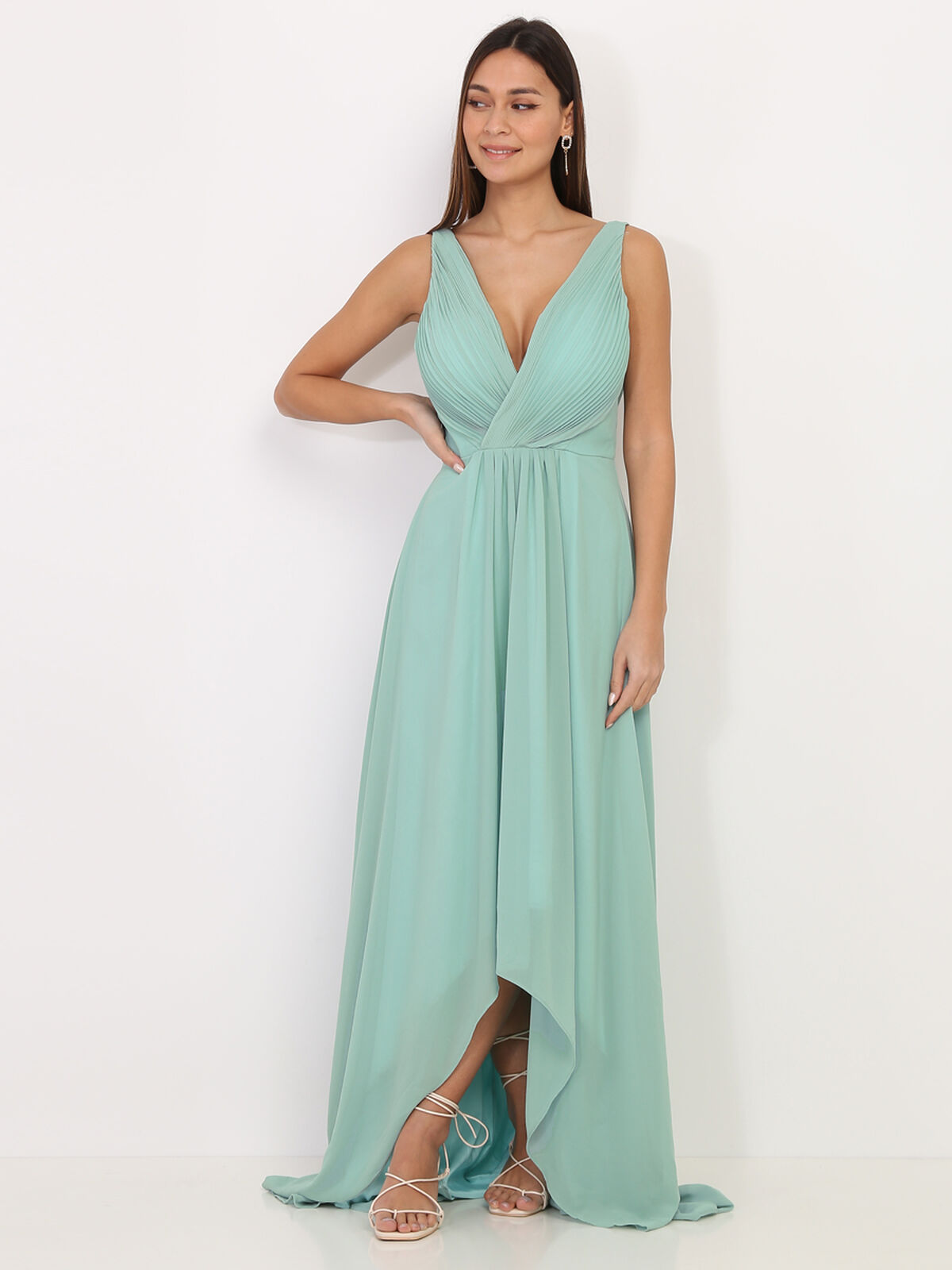 Robe longue asymétrique- Vert clair