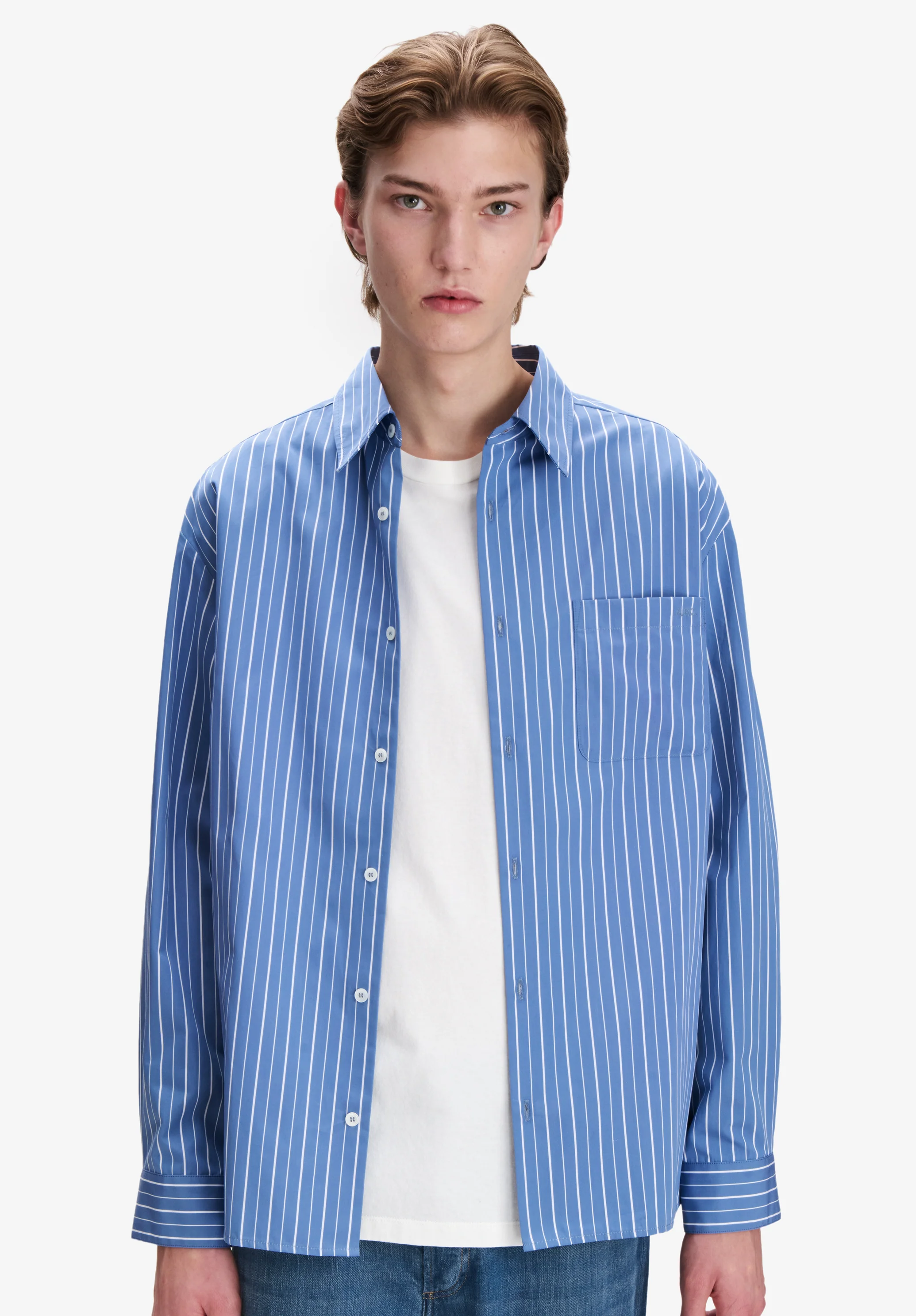 Chemise bleue à rayures blanches - Bleu gris