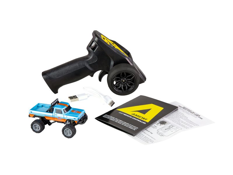 Amewi Monster Truck Die Cast 1:64 RTR, Blau/Orange Ferngesteuerte Monster Truck im Massstab 1:64