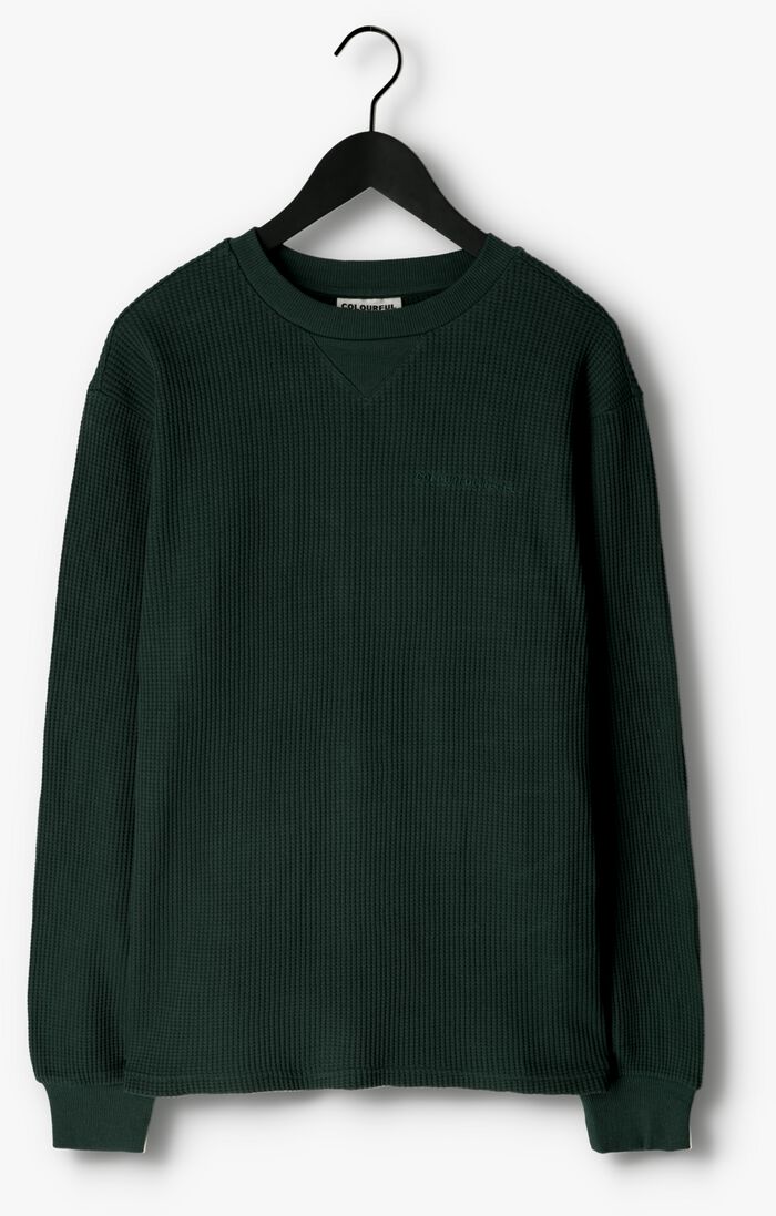 COLOURFUL REBEL donkergroene colourful rebel sweater uni waffle slit sweat