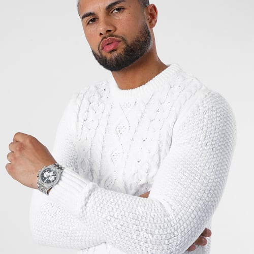 Pull Col Rond Torsades 0184 Blanc