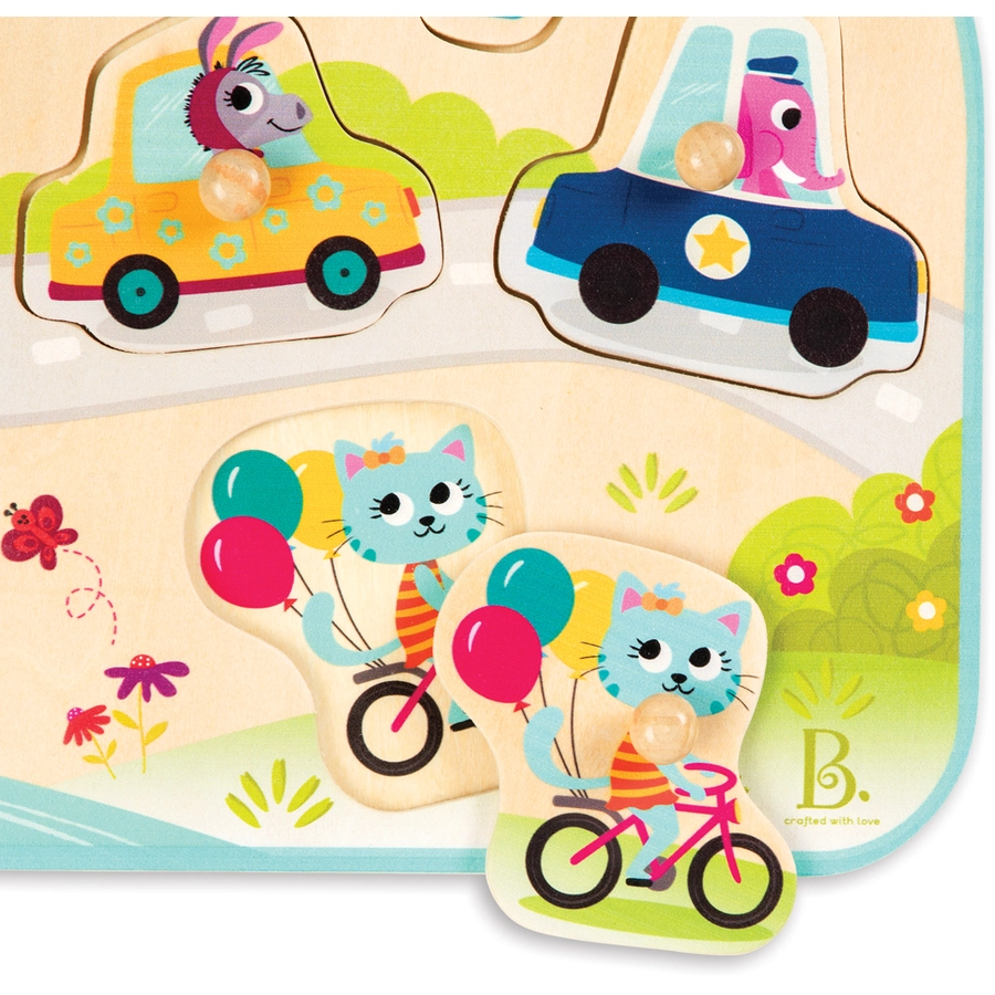 B.TOYS B. Vehicles On The Go - Holzpuzzle Verrückte Fahrzeuge 7-teilig Mehrfarbig