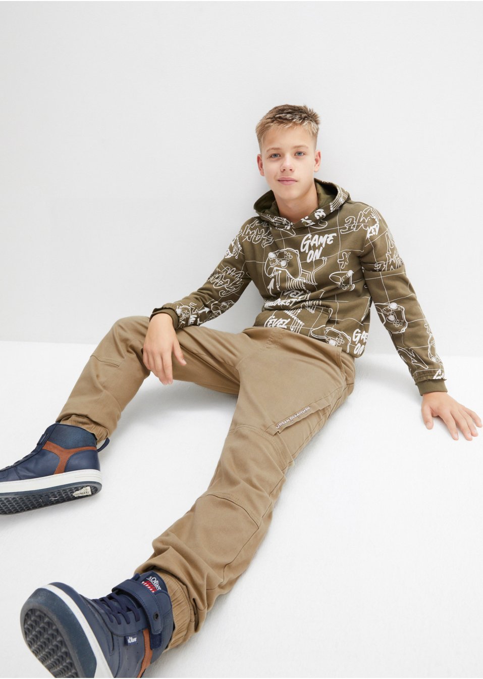 Pantalon twill garçon thermo et taille extensible, Loose Fit