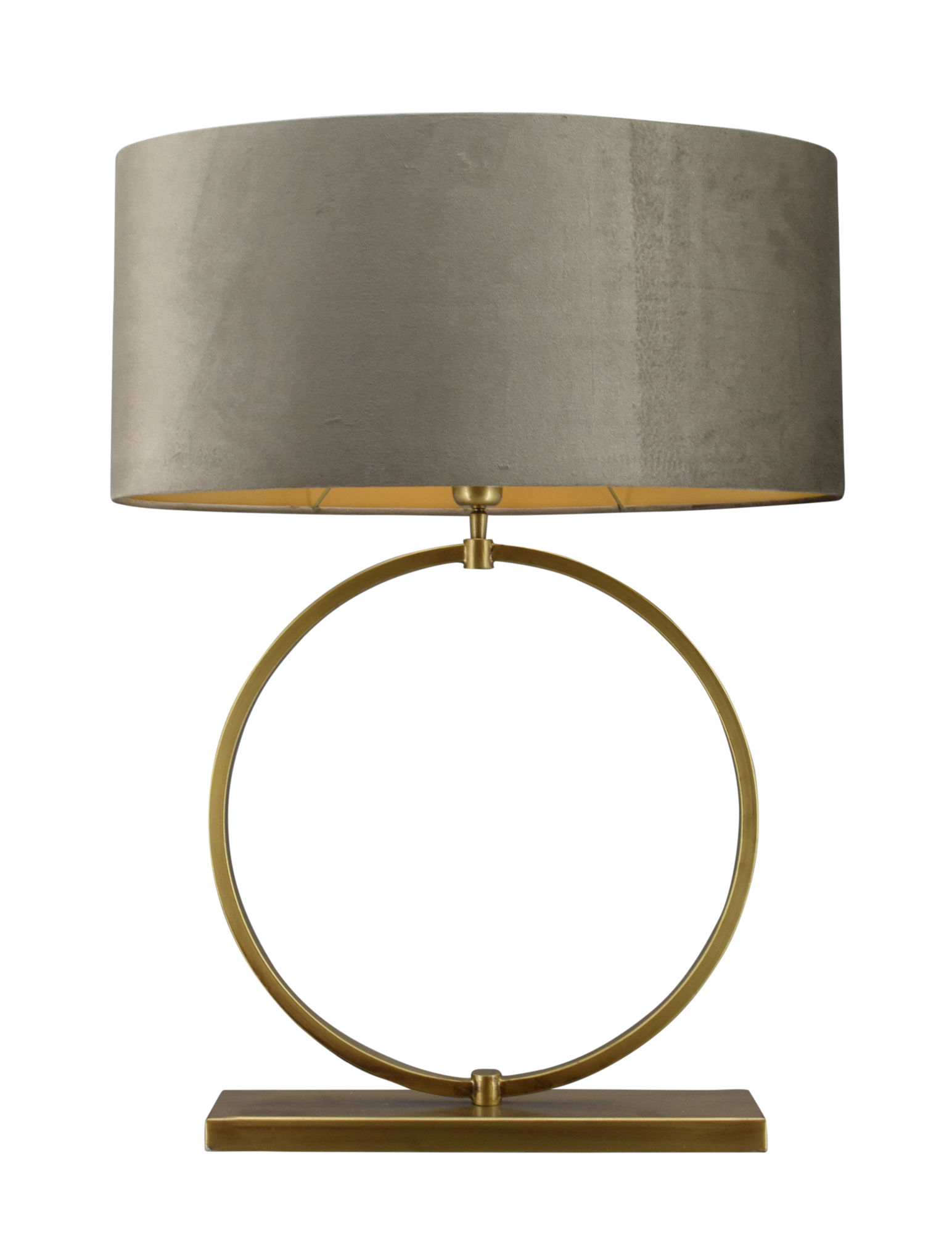 Tafellamp Devon large bronze + kap Ovaal 60x33x28cm Fendi velours earth ( gouden binnenkant )