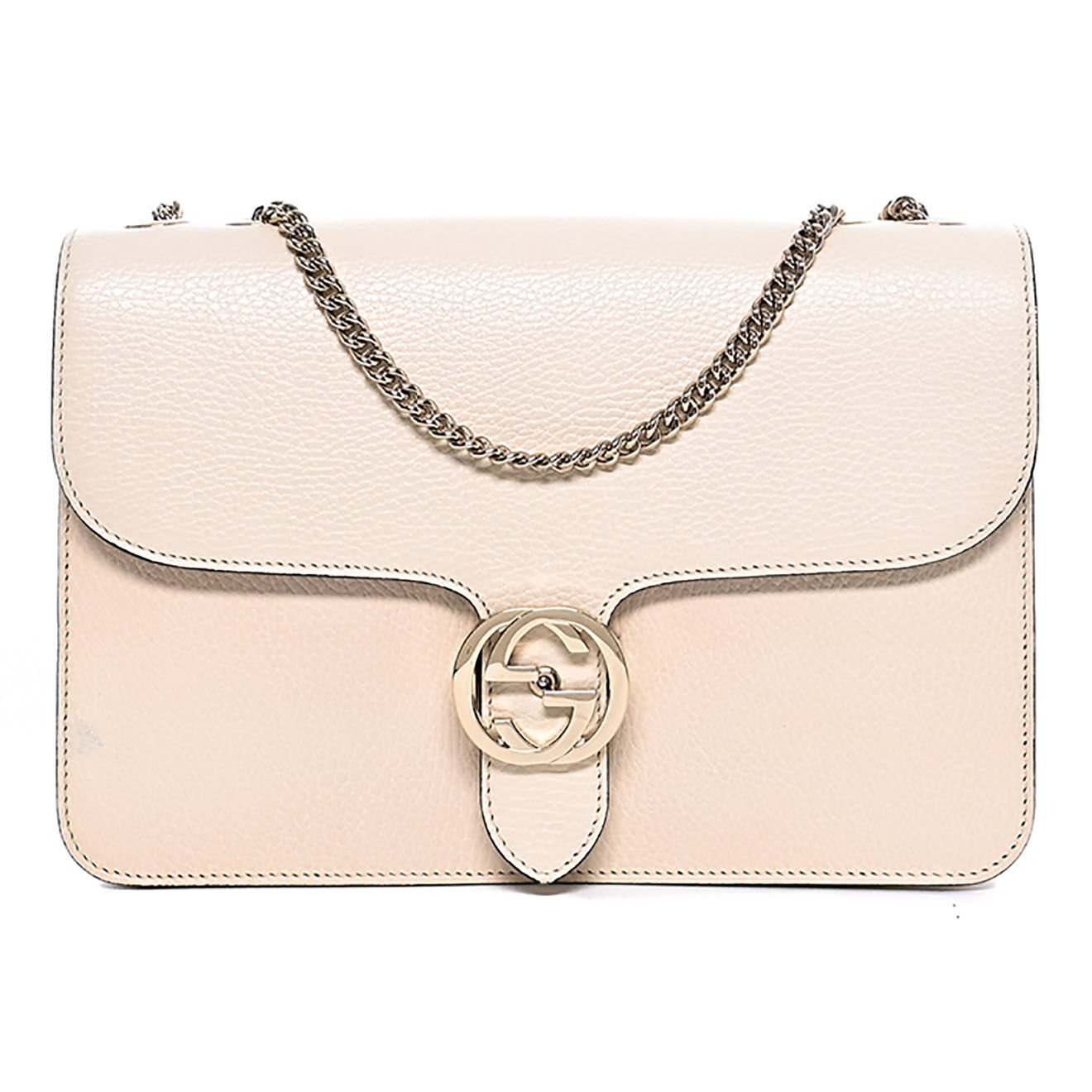 Gucci Sac bandoulière Interlocking en Cuir écru - Très bon état - L.28 cm