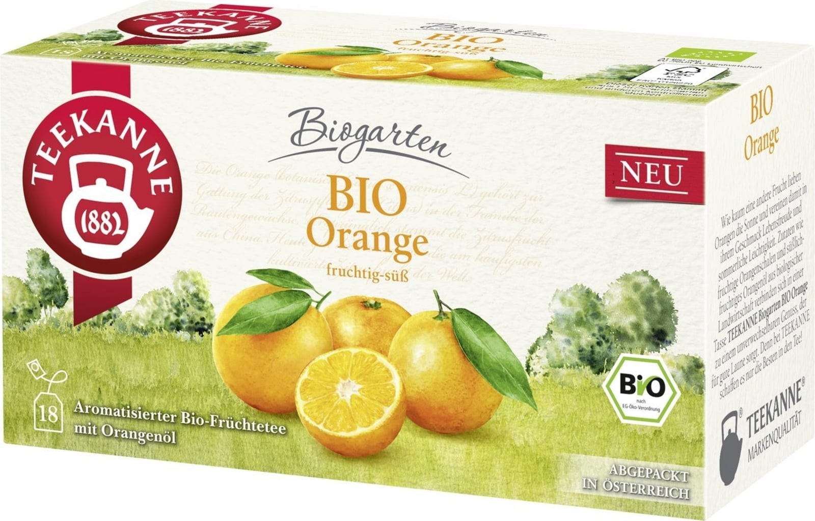TEEKANNE  Biogarten Bio-Früchtetee Orange, 18 Doppelkammerbeutel (41 g)