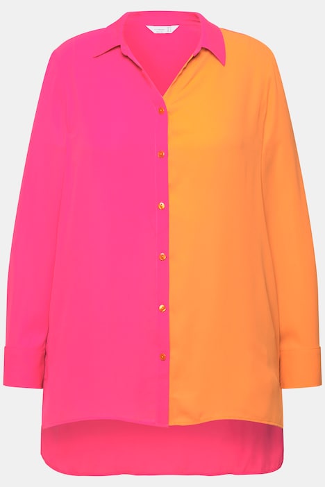 Bluse, A-Linie, Satin, Colorblocking, Langarm