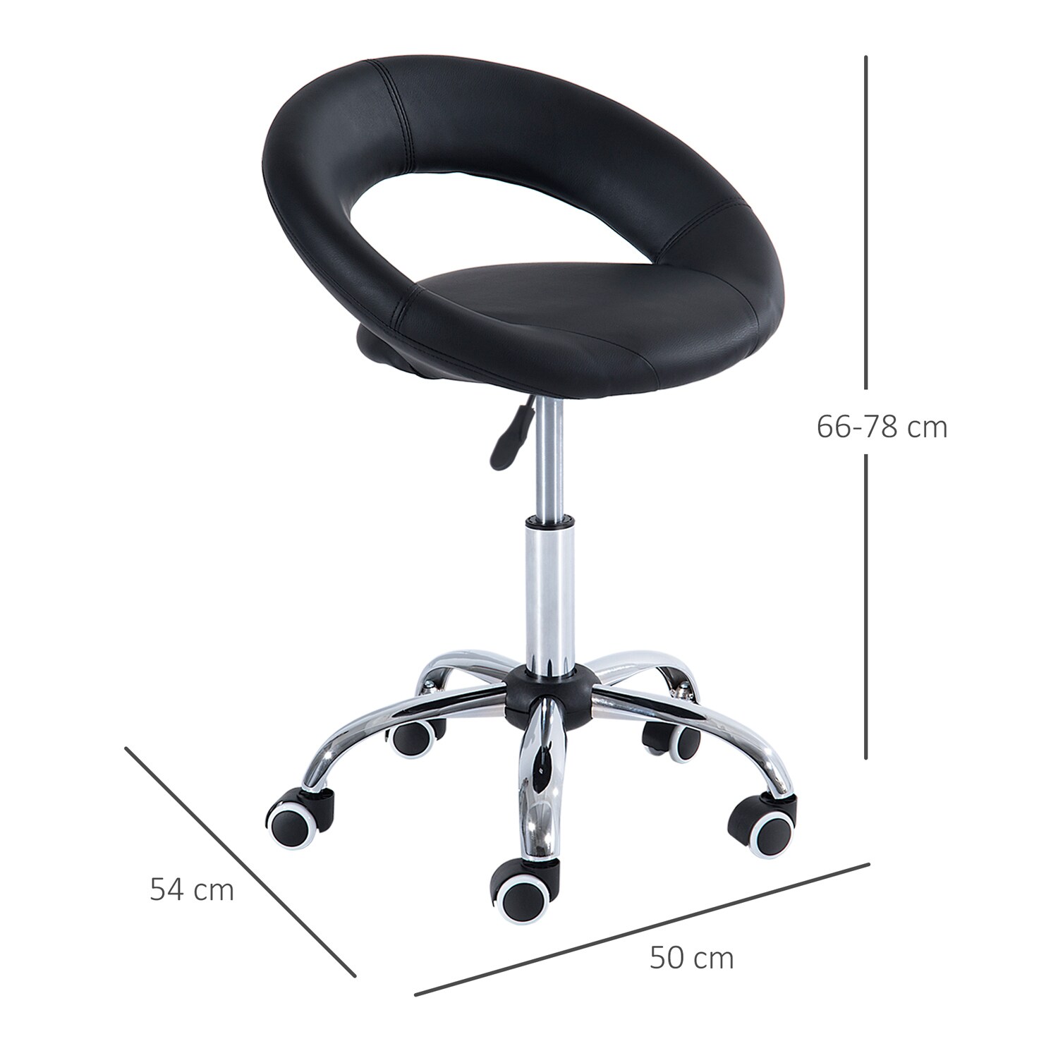 HOMCOM Rollhocker höhenverstellbar schwarz 54 x 50 x (66-78) cm