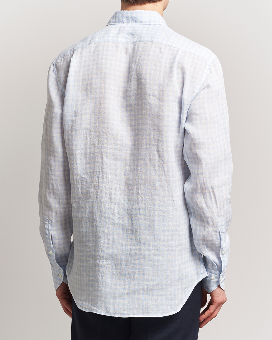 Stenströms Fitted Body Checked Linen Shirt Blue