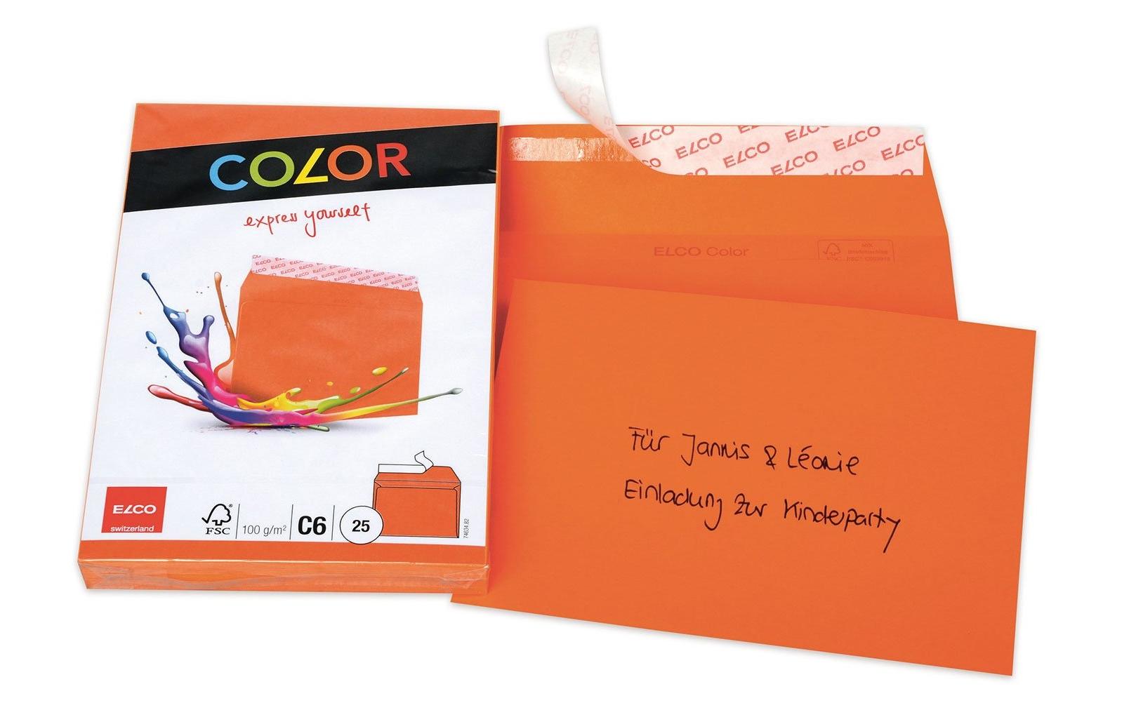 Couvert Color C6, Keine Fenster, 25 Stück, OrangeFarbige Briefumschläge von Elco