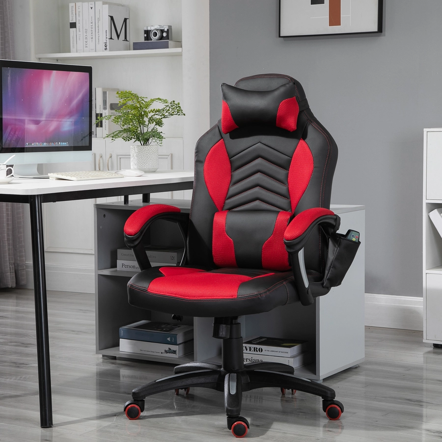 HOMCOM Sportlicher Chefsessel mit Massage- und Wärmefunktion schwarz, rot