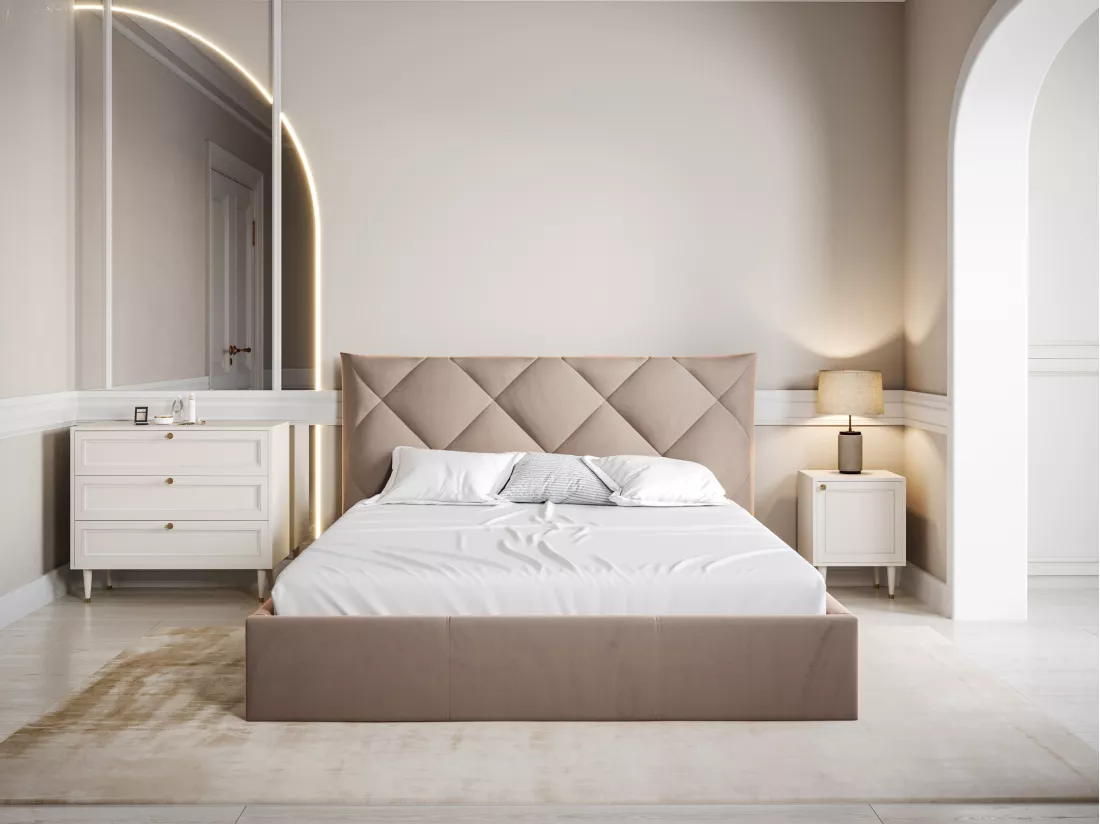 Lit coffre 160 x 200 cm - Velours - Beige - STARI de Pascal Morabito