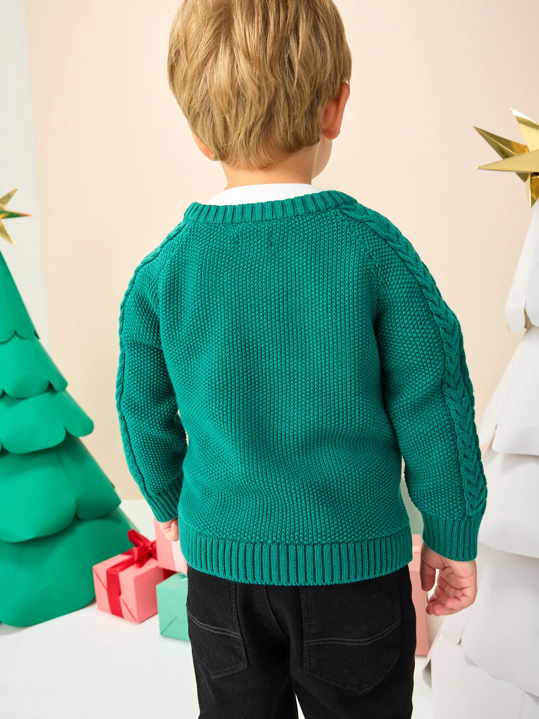 Groen met kerstmanprint - Gebreide kersttrui (3 mnd-7 jr)