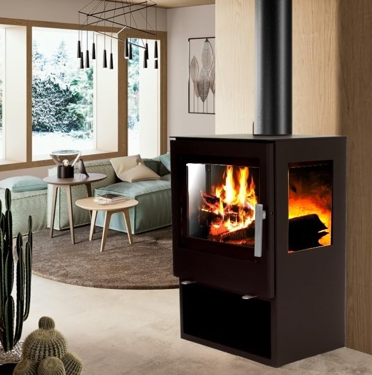 Panorama Kaminofen 9.8kW Holzofen 3 Scheiben 3 seitig Heizofen Ofen Kamin 56315 AWZ