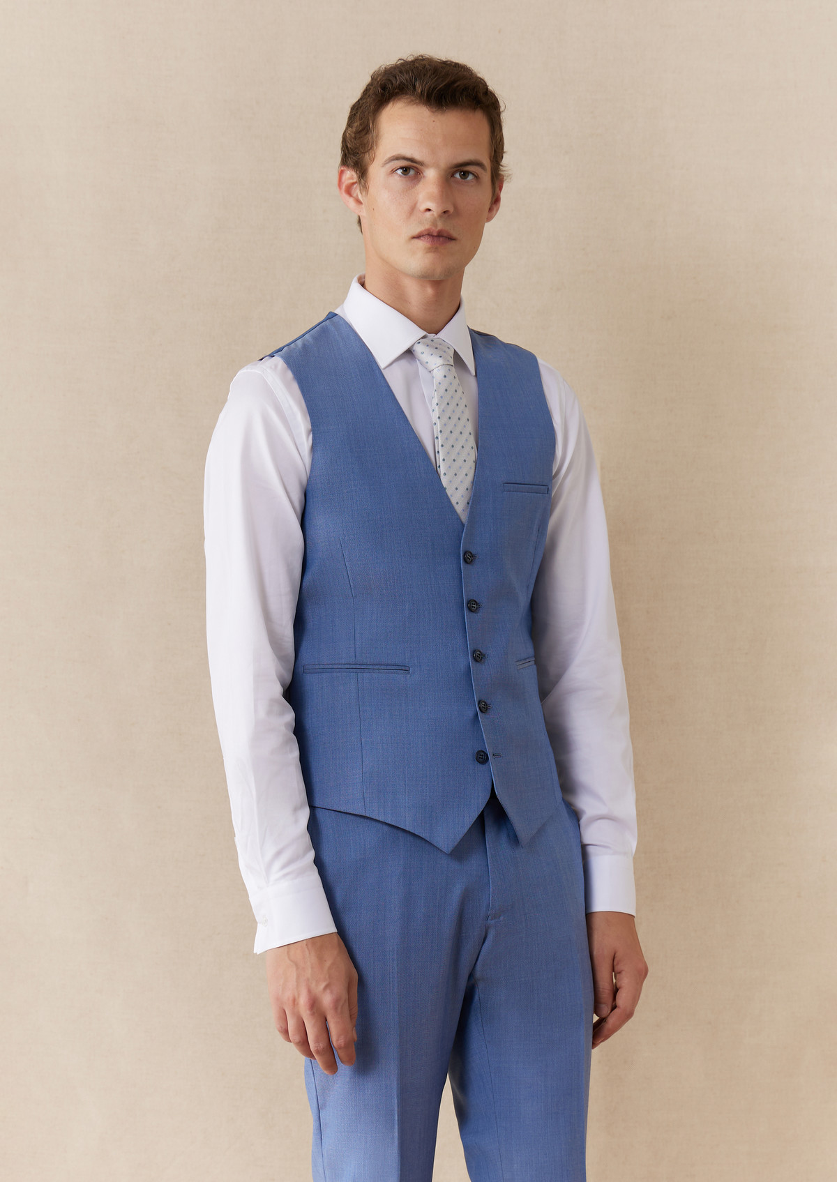 Gilet de costume en laine unie bleu azur