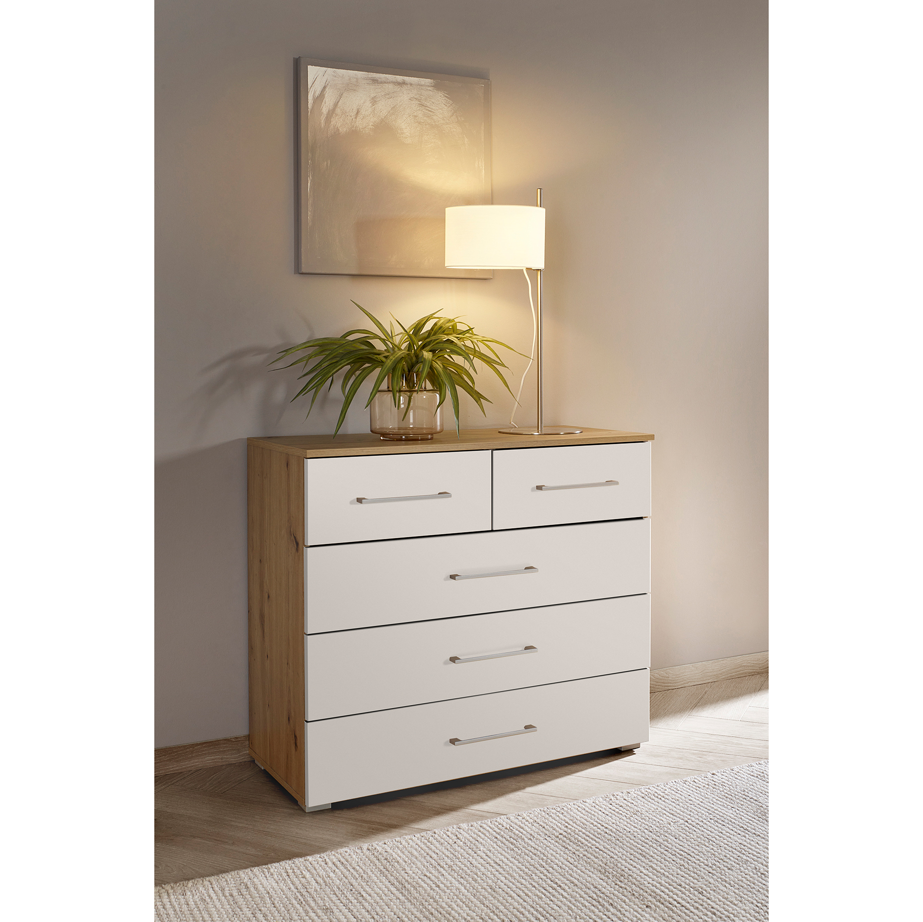 Kommode - alpinweiß - Artisan Eiche - 93 cm breit
